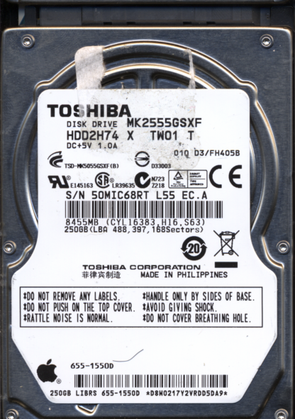 TOSHIBA 500GB MK2555GSXF HDD2H74 G002439-0A DONOR DRIVE