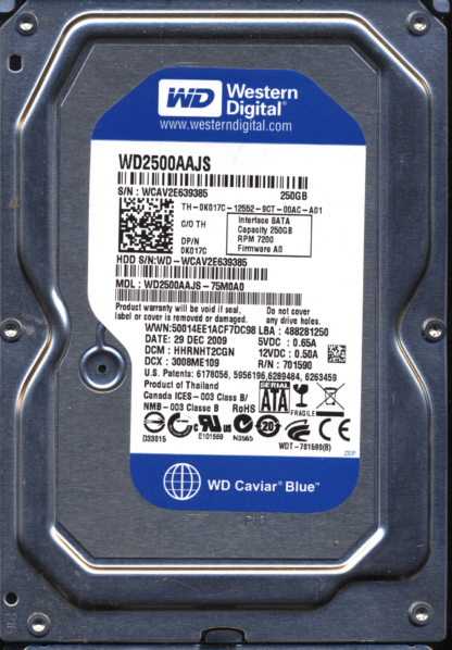 WD 250GB WD2500AAJS-75M0A0 DCM HHRNHT2CGN T2 2060-701590-001 DONOR DRIVE