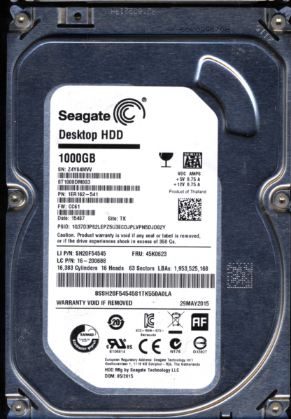 SEAGATE 1TB ST1000DM003 1ER162-541 SN Z4Y FW CC61 100749730 DONOR DRIVE