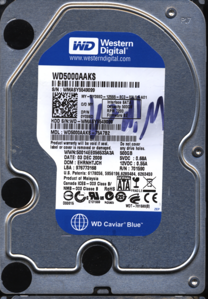 WD 500GB WD5000AAKS-75A7B2 DCM EHRNHTJCH TJ 2060-701590-000 DONOR DRIVE