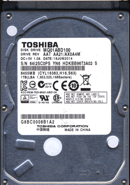 TOSHIBA 1TB MQ01ABD100 HDKBB96T3A02 AA21/AX04A4M G003138A DONOR DRIVE