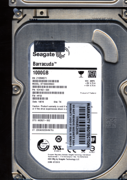 SEAGATE 1TB ST1000DM003 1CH162-020 SN Z1D FW HP33 100687658 DONOR DRIVE