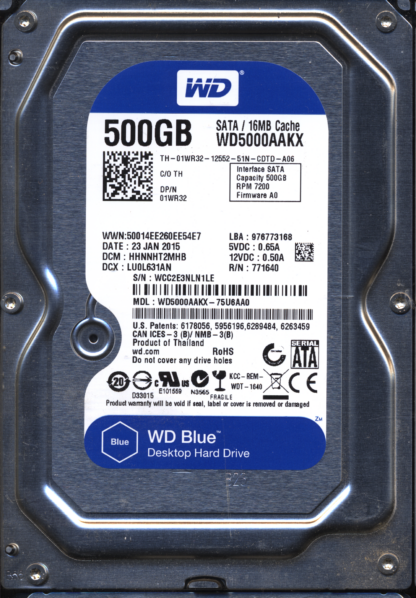 WD 500GB WD5000AAKX-75U6AA0 DCM HHNNHT2MHB T2 2060-771640-003 Donor Drive