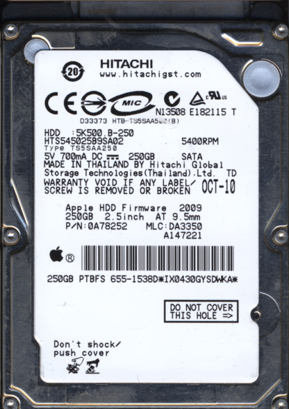 HITACHI 250GB HTS545025B9SA02 0A78252 MLC DA3350 2200A9016101 DONOR DRIVE