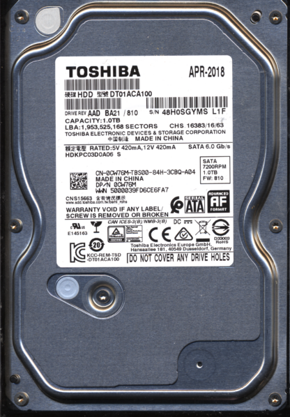 TOSHIBA 1TB DT01ACA100 HDKPC03D0A06 810 2200A9037701 DONOR DRIVE