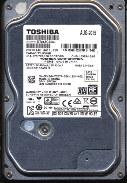 TOSHIBA 500GB DT01ACA050 HDKPC01 7S0 2200A9037701 DONOR DRIVE