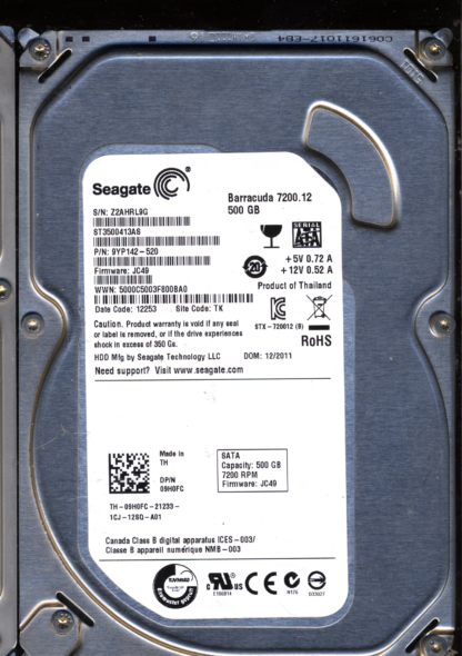 SEAGATE 500GB ST3500413AS 9YP142-520 SN Z2A FW JC49 100535704 DONOR DRIVE