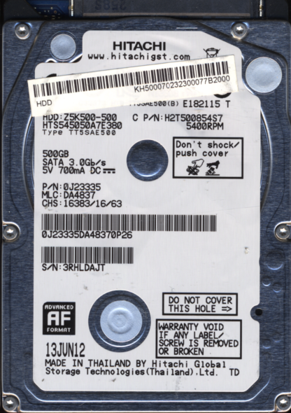 HITACHI 500GB HTS545050A7E380 0J23335 MLC DA4837 2200A9035101 DONOR DRIVE