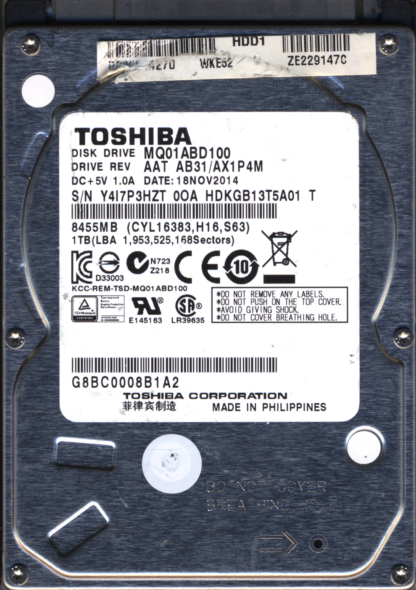 TOSHIBA 1TB MQ01ABD100 HDKGB13T5A01 AB31 G003235C DONOR DRIVE