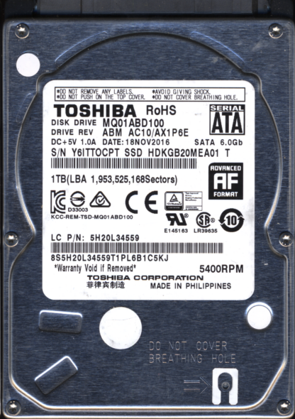 TOSHIBA 1TB MQ01ABD100 HDKGB20MEA01 AC10/AX1P6E G003235C DONOR DRIVE