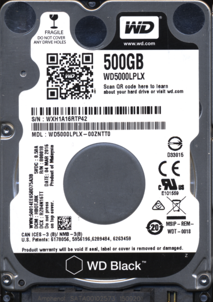 WD 500GB WD5000LPLX-00ZNTT0 DCM HBOTJBK TJ 2060-800018-001 DONOR DRIVE