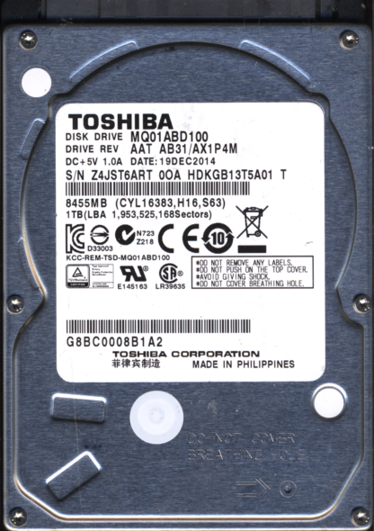 TOSHIBA 1TB MQ01ABD100 HDKGB13T5A01 AB31/AX1P4M G003235C DONOR DRIVE