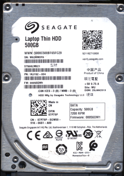 SEAGATE 500GB ST500LM021 1KJ152-034 SN W62 100729420 DONOR DRIVE