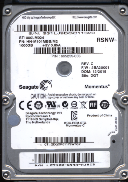 SEAGATE 1TB ST1000LM024 665259-003 SN S31 M8_REV.07 DONOR DRIVE