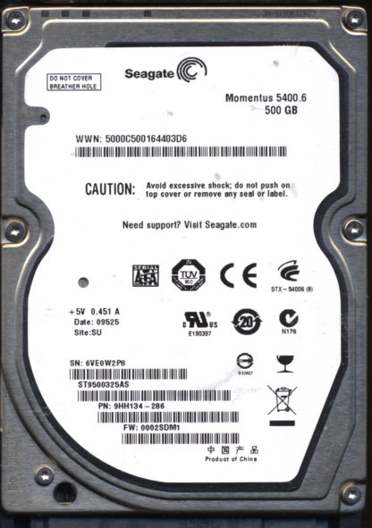 SEAGATE 500GB ST9500325AS 9HH134-286 SN 6VE 100536286 DONOR DRIVE