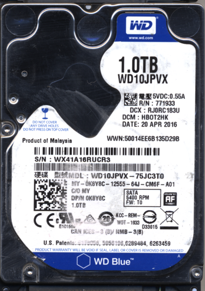 WD 1TB WD10JPVX-75JC3T0 DCM HBOT2HK T2 2060-771960-000 DONOR DRIVE