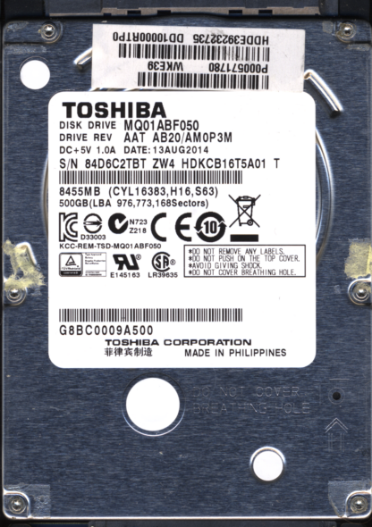 TOSHIBA 500GB MQ01ABF050 HDKCB16T5A01 G003235C DONOR DRIVE