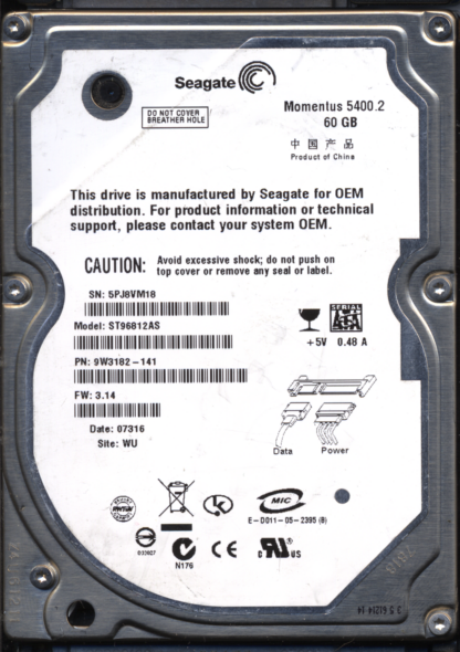 SEAGATE 10GB ST310014ACE 9W3182-141 SN 5PJ 100349359 DONOR DRIVE