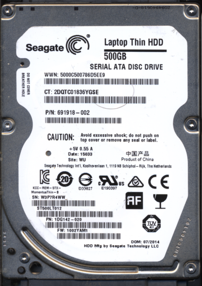 SEAGATE 500GB ST500LT012 1DG142-020 SN W3P 100729420 DONOR DRIVE