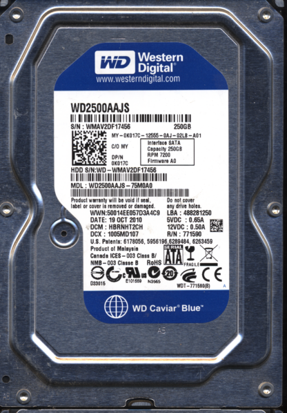 WD 250GB WD2500AAJS-75M0A0 DCM HBRNHT2CH T2 2060-771590-001 DONOR DRIVE