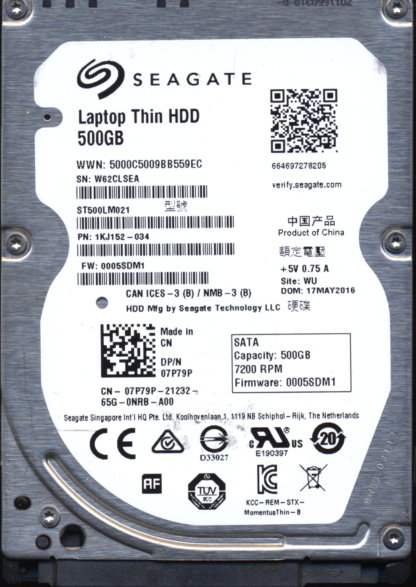 SEAGATE 500GB ST500LM021 1KJ152-034 SN W62 100729420 DONOR DRIVE