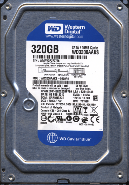 WD 320GB WD3200AAKS-00L9A0 DCM EARNNT2CE T2 2060-701590-001 DONOR DRIVE