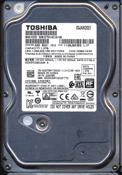 TOSHIBA 1TB DT01ACA100 HDKPC03D0A06 810 2200A9037701 DONOR DRIVE