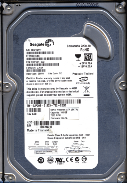 SEAGATE 160GB ST3160815AS 9CY132-033 SN 9RX FW 3.ADA 100428473 DONOR DRIVE