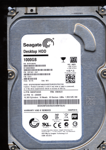 SEAGATE 1TB ST1000DM003 1ER162-541 SN W4Y FW CC61 100749730 DONOR DRIVE