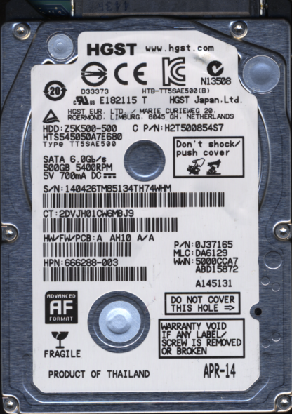 Hitachi 500GB HTS545050A7E680 0J37165 MLC DA6129 2200A9035101 Donor Drive