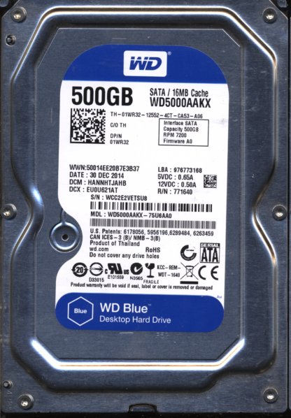 WD 500GB WD5000AAKX-75U6AA0 DCM HANNHTJAHB TJ 2060-771640-003 DONOR DRIVE