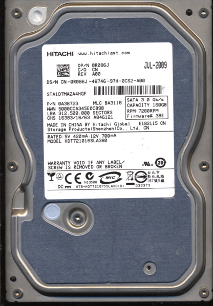 HITACHI 160GB HDT721016SLA380 0A38723 MLC BA3116 1100A9015801 DONOR DRIVE