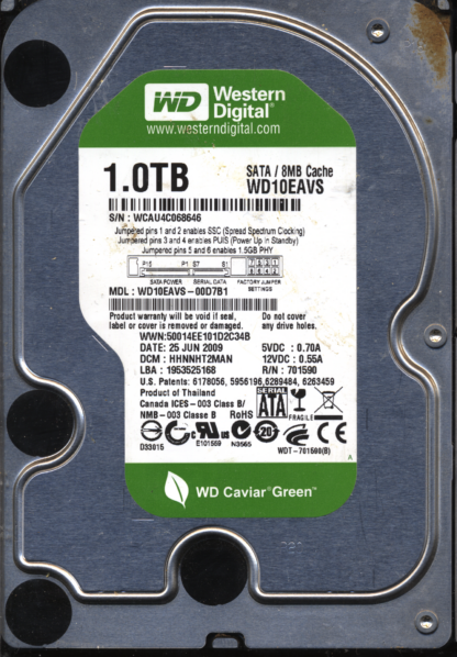 WD 1TB WD10EAVS-00D7B1 DCM HHNNHT2MAN T2 2060-701590-000 DONOR DRIVE