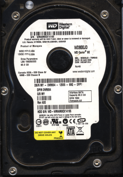 WD 80GB WD800JD-75MS DCM HSCANTJCA TJ 2060-701335-005 DONOR DRIVE