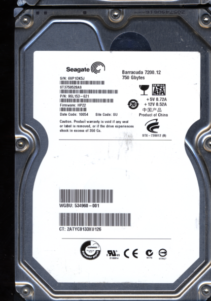 SEAGATE 750GB ST3750528AS 9SL153-621 SN 6VP FW HP22 100535537 DONOR DRIVE