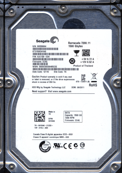 SEAGATE 5TB ST31500341AS 9JU138-034 SN 9VS FW CC4G 100530756 DONOR DRIVE