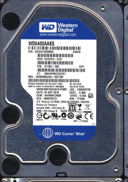 WD 640GB WD6400AAKS-65Z7B0 DCM HHRNNTZNBB 2060-771590-001 DONOR DRIVE