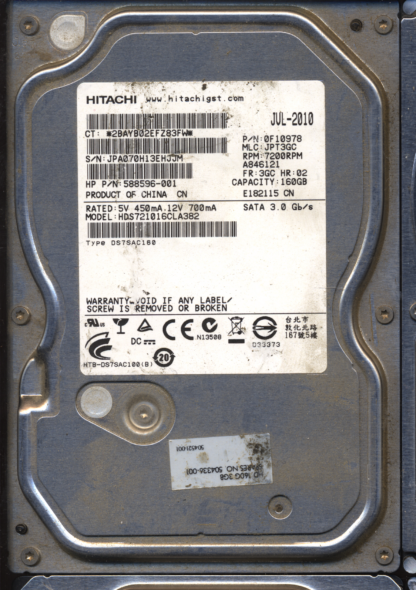 HITACHI 160GB HDS721016CLA382 0F10978 MLC JPT3GC 1100A9023301 DONOR DRIVE