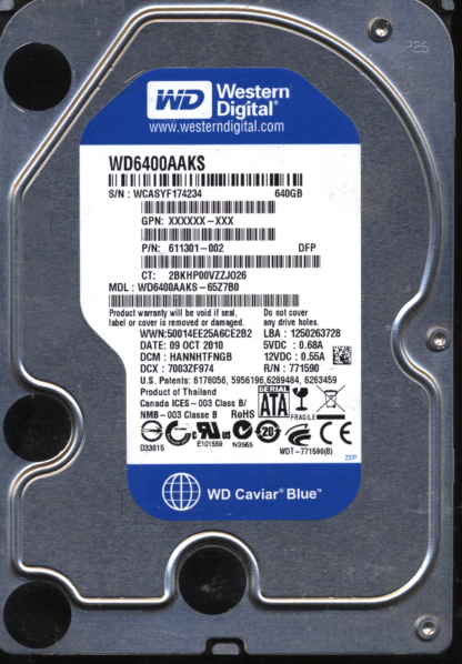 WD 640GB WD6400AAKS-65Z7B0 DCM HANNHTFNGB 2060-771590-001 DONOR DRIVE