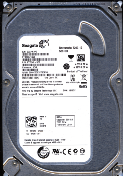 SEAGATE 500GB ST3500413AS 9YP142-520 SN Z2A FW JC49 100535704 DONOR DRIVE