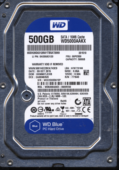 WD 500GB WD5000AAKX-08ANVA0 DCM HHNNHTJCHB TJ 2060-771640-003 DONOR DRIVE