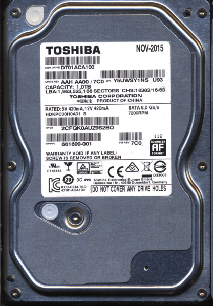 TOSHIBA 1TB DT01ACA100 HDKPC03H0A01 7C0 2200A9037701 DONOR DRIVE