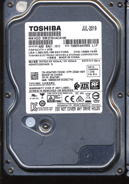 TOSHIBA 1TB DT01ACA100 HDKPC03D0A06 810 2200A9037701 DONOR DRIVE