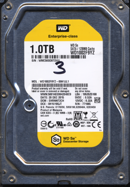 WD 1TB WD1002F9YZ-09H1JL1 DCM EHRNNT2CH T2 2060-771985-002 DONOR DRIVE