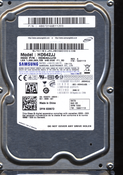 SAMSUNG 640GB HD642JJ FW 1AA01113 BF41-Q0205B DONOR DRIVE