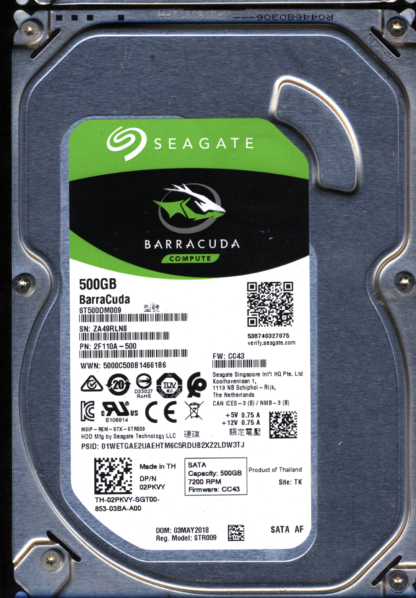 SEAGATE 500GB ST500DM009 2F110A-500 SN ZA4 FW CC43 100774000 DONOR DRIVE