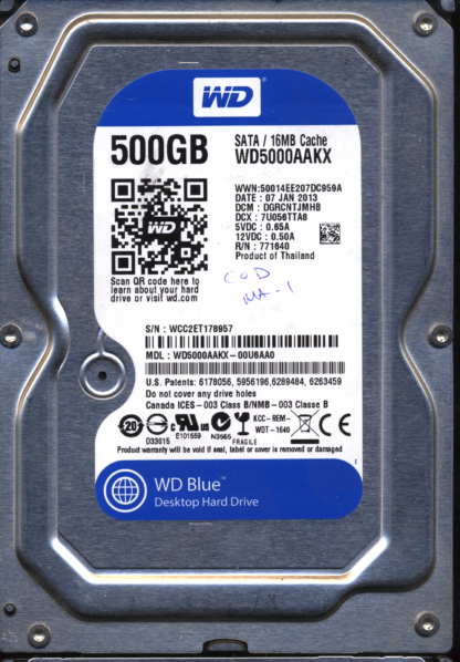 WD 500GB WD5000AAKX-00U6AA0 DONOR DRIVE