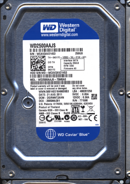 WD 250GB WD2500AAJS-75M0A0 DCM DGRNNT2AHN T2 2060-771590-001 DONOR DRIVE