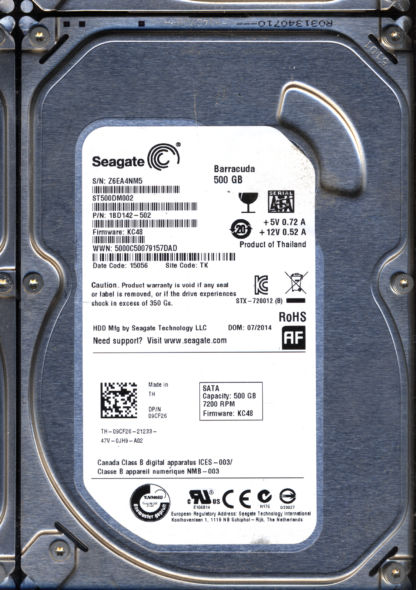 SEAGATE 500GB ST500DM002 1BD142-502 SN Z6E 100535704 DONOR DRIVE