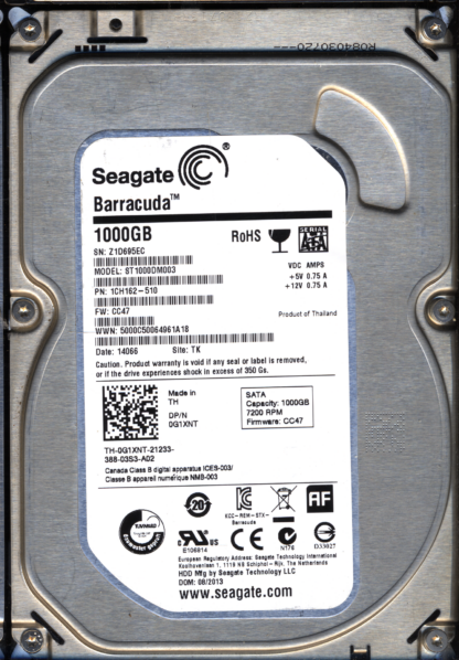 SEAGATE 1TB ST1000DM003 1CH162-510 SN Z1D FW CC47 100717520 DONOR DRIVE